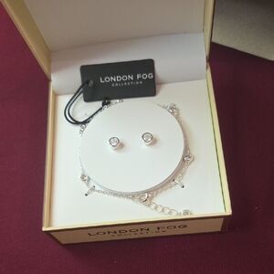 London Fog Silver Crystal Bracelet With Matching Stud Earrings
